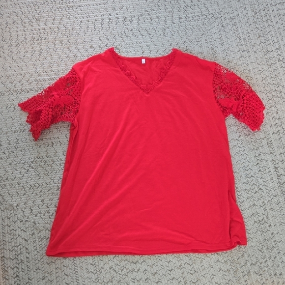 Made in Pants Tops - NWT Red Lace Sleeve Women's Top